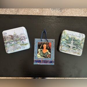 Two Savannah, Ga tin boxes & Scarlett O’Hara Gone With The Wind gift bag